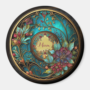 Abstract Teal and pink stained glass Mother's Day Magnet