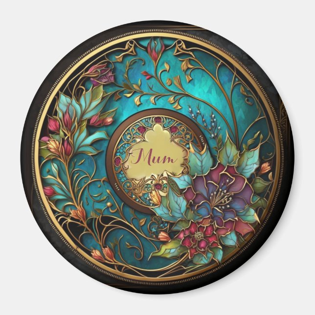 Abstract Teal and pink stained glass Mother's Day Magnet (Front)