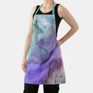 Abstract Teal and Purple Alcohol Ink Pattern Apron