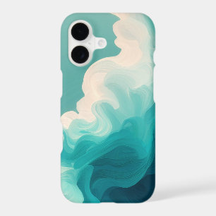 Abstract Teal and White Flowing Waves