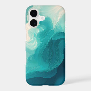 Abstract Teal and White Flowing Waves