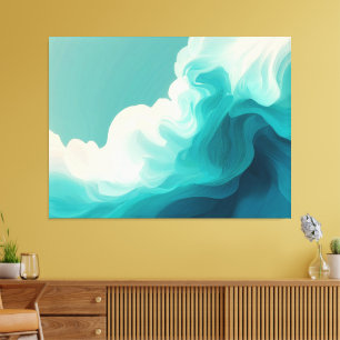 Abstract Teal and White Flowing Waves Canvas Print