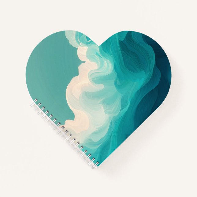 Abstract Teal and White Flowing Waves Notebook (Front)
