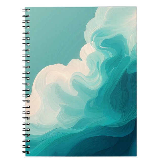 Abstract Teal and White Flowing Waves Notebook (Front)