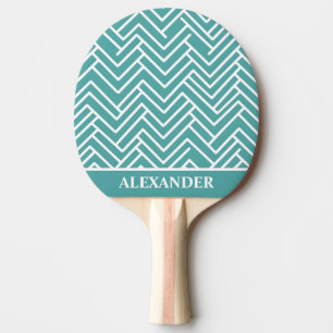 Abstract Teal and White Personalised Ping Pong Paddle
