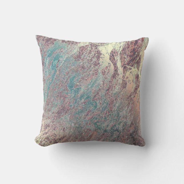 Abstract teal Aqua Rose Gold VIP Marble Pastel Cushion (Front)