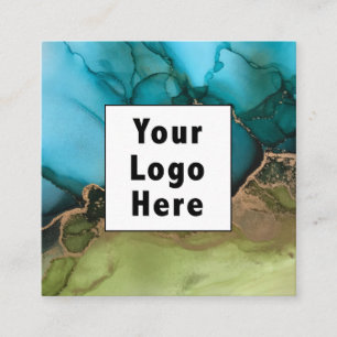 Abstract Teal Black Metallic Gold Add Your Logo Square Business Card