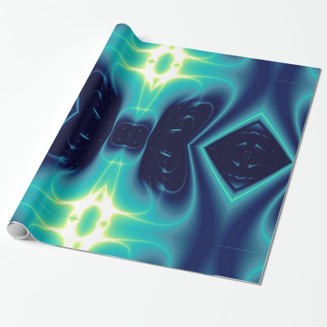 ABSTRACT TEAL BLUE LIGHT WAVES AND SWIRLS WRAPPING PAPER (Unrolled)