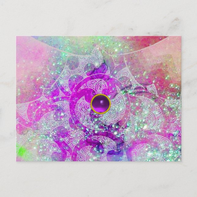 ABSTRACT TEAL BLUE,PINK WAVES,SPARKLES,PURPLE GEM  POSTCARD (Front)