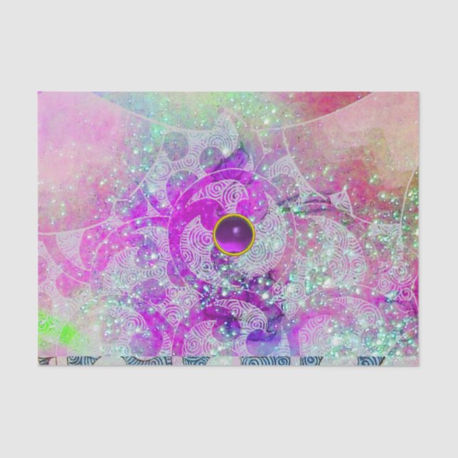 ABSTRACT TEAL BLUE,PINK WAVES,SPARKLES,PURPLE GEM TISSUE PAPER (Front)