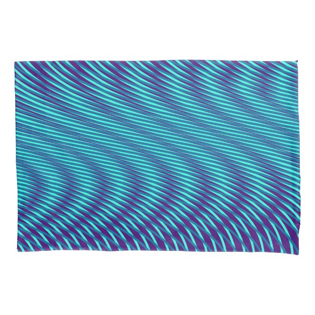 Abstract Teal Blue Psychedelic Stripes Mesmerising Pillowcase (Front)