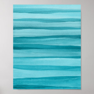 Abstract Teal Blue Watercolor Lines Poster