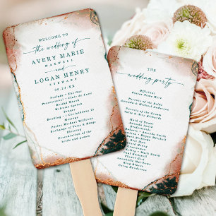 Abstract Teal & Copper Wedding Ceremony Program Hand Fan