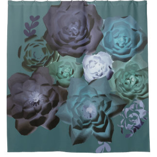 Abstract Teal Floral Shower Curtain