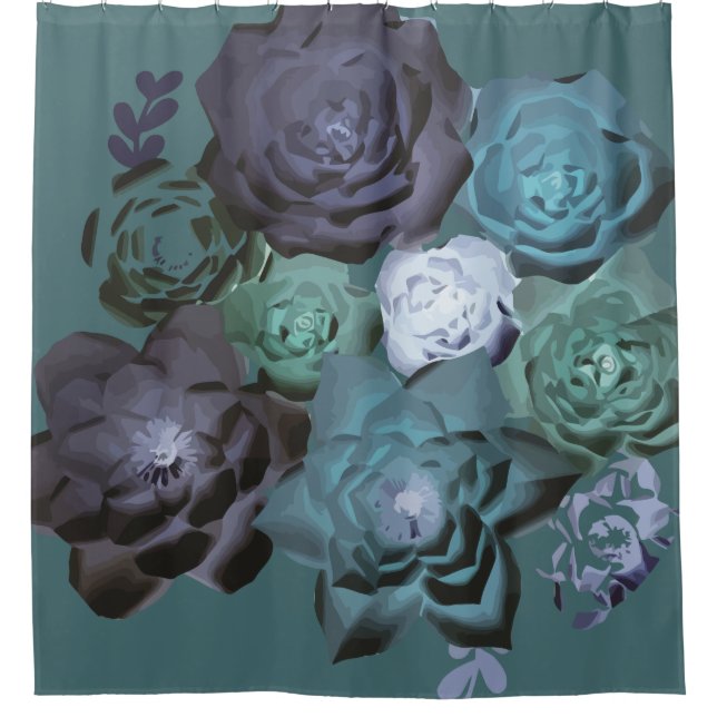 Abstract Teal Floral Shower Curtain (Front)