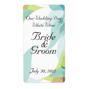 Abstract Teal Floral Wedding Wine Avery Label