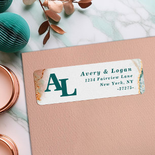 Abstract Teal & Gold Monogram Return Address