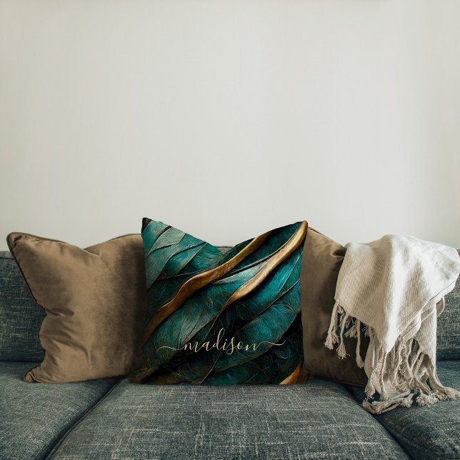 Abstract teal-gold Throw Pillow (Creator Uploaded)
