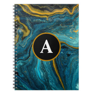 Abstract Teal Gold Watercolor Monogram Text Notebook