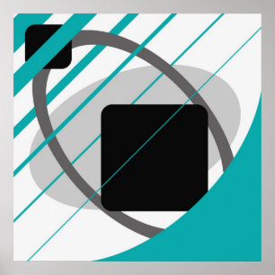 Abstract Teal Gray Off-White Black AP0002 Poster