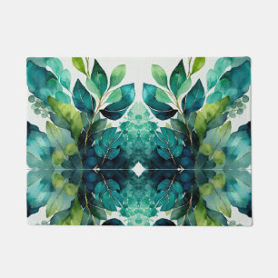 Abstract Teal, Green, Emerald, Botanical Doormat