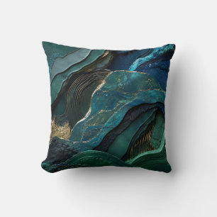 Abstract Teal Green Gold Marble Luxury Geological Cushion