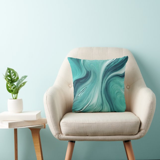 Abstract Teal Green Liquid Pour Marble Cushion (Chair)