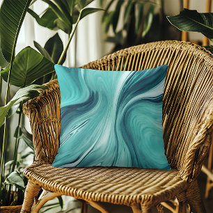 Abstract Teal Green Liquid Pour Marble Cushion