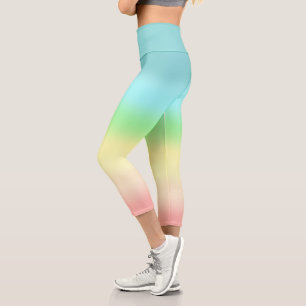 Abstract teal green yellow pink pastel colours capri leggings