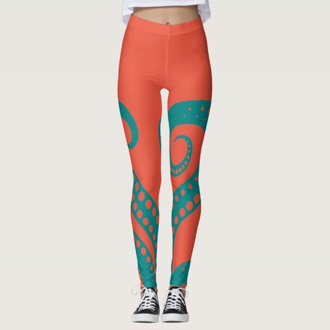 Abstract Teal Octopus Tentacles Leggings  (Front)