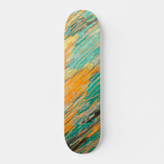 Abstract Teal Orange Textured Skateboard Deck