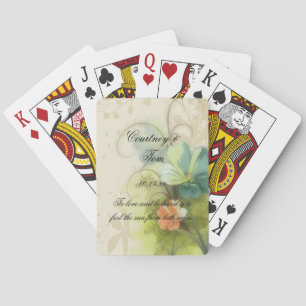 Abstract Teal Peach Floral Wedding Playing Cards