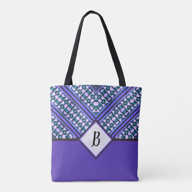 Abstract Teal, Purple & Black Tribal Inspired  Tot Tote Bag (Back)