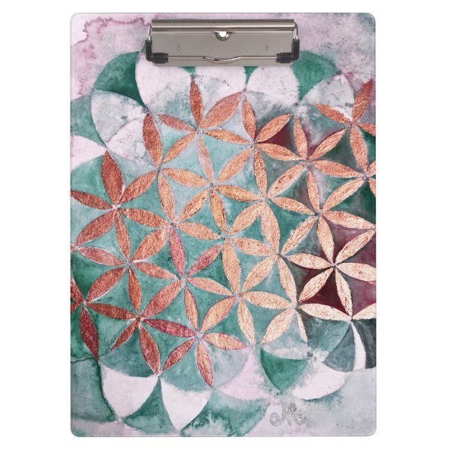 Abstract Teal Rose Gold Watercolor Rosette Pattern Clipboard (Front)