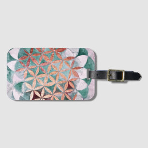 Abstract Teal Rose Gold Watercolor Rosette Pattern Luggage Tag