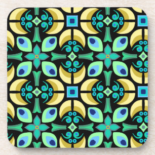 Abstract teal tile coaster