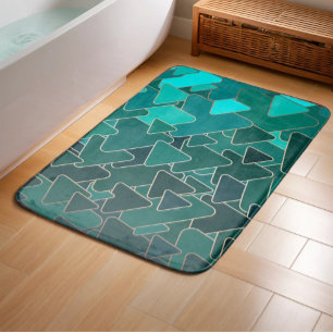 Abstract Teal Triangle Geometric Bath Mat