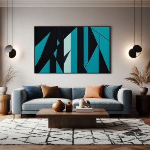 Abstract Teal Turquoise Black Design Poster
