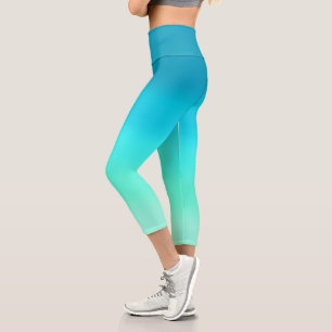 Abstract teal turquoise shades capri leggings
