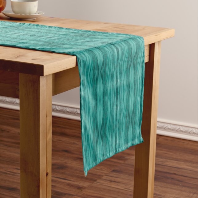 Abstract teal water ripples pattern short table runner (In Situ)