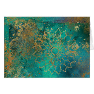 Abstract Teal Watercolor Gold Grunge Mandala