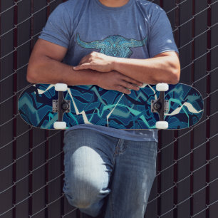 Abstract Teal Wave Skateboard