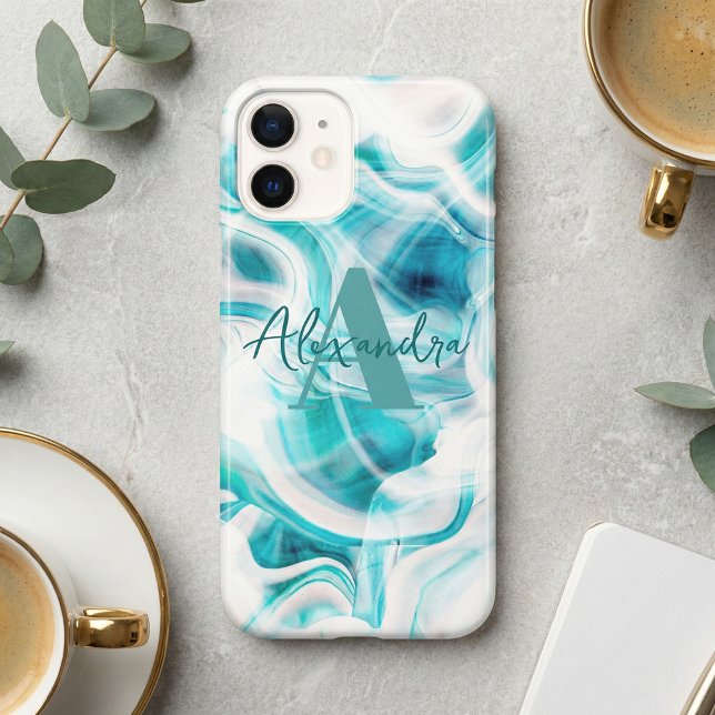 Abstract Teal White Liquid Paint Chic Script Name (Creator Uploaded)