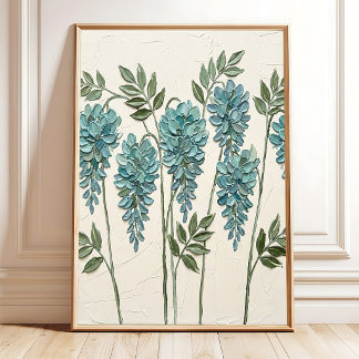 Abstract Teal Wisteria Minimalist Wall Art Canvas 