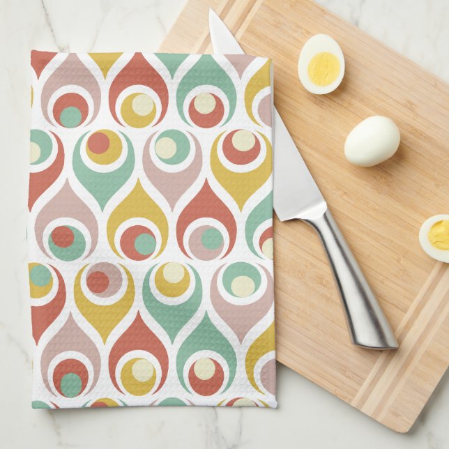 Abstract Teardrop Shapes Mid Century Pattern Tea Towel (Quarter Fold)
