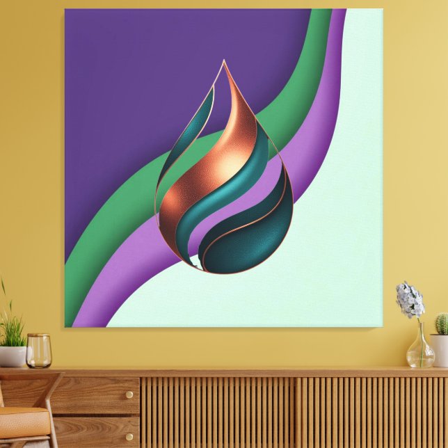 Abstract Teardrop Wave Purple Green Copper Canvas Print (Insitu(LivingRoom))