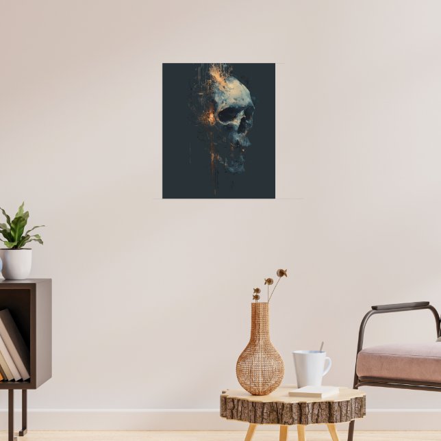 Abstract Tech Noir Circuit Skull Poster (Living Room 3)