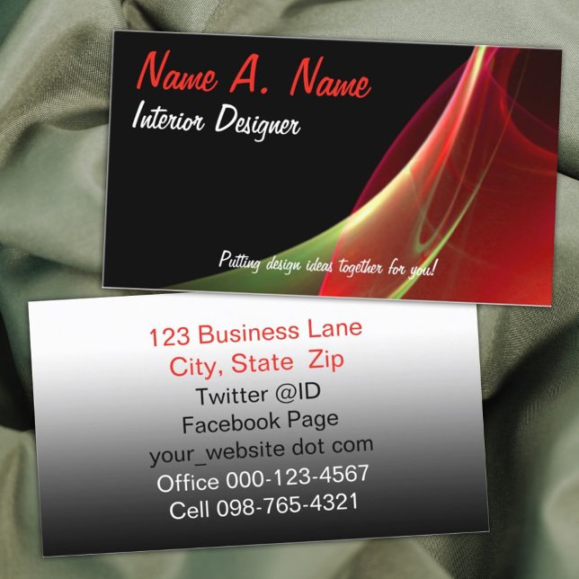 Abstract Techno Dreamy Green Red Sweep Business Card (business card abstract front template )