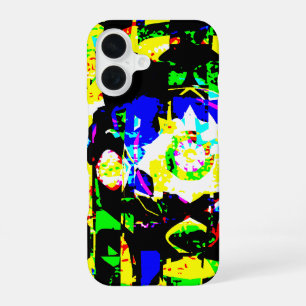 Abstract Techno Graphic Neon Noise Artwork MSG iPhone 16 Case