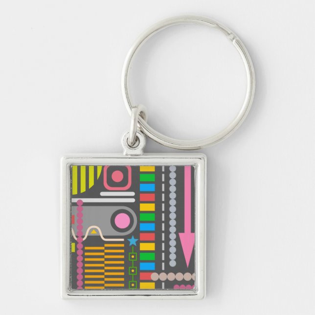 Abstract Technology Control Panel Pattern Key Ring (Front)